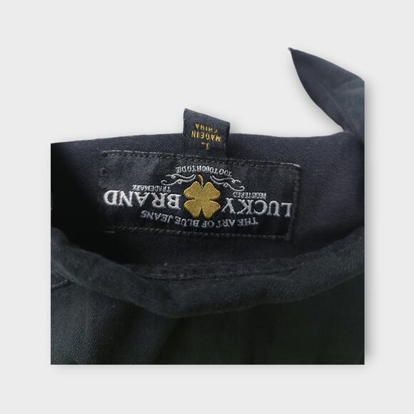 Women's Lucky Brand Black Long Sleeve Button Up Black Pearl Snaps Large - Picture 7 of 7